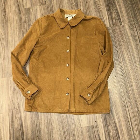 Vintage J Jill Limited Suade Button Up Shirt Tan‎ Size 6 1990s - Picture 1 of 9